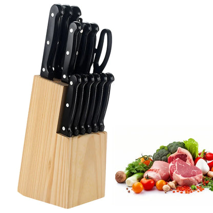 15-Piece Chef Knife Set – Stainless Steel Kitchen Knives with Scissors, Sharpening Rod & Solid Wood Block