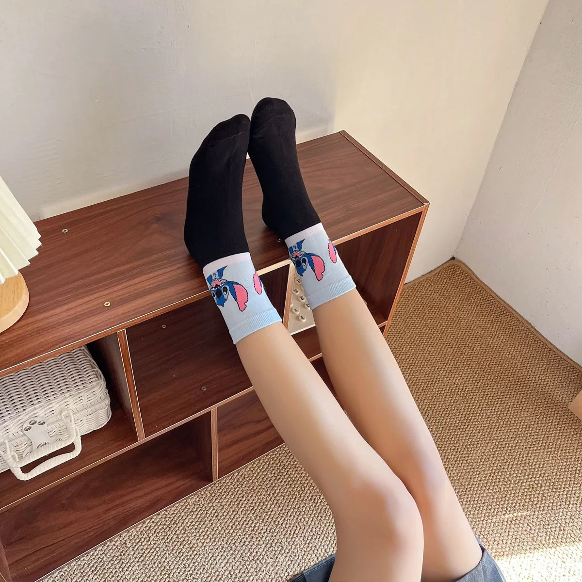 Disney Kawaii Stitch Cotton Socks - Medium Length Combed Cotton Socks, Perfect Birthday Gift for Girls & Boys