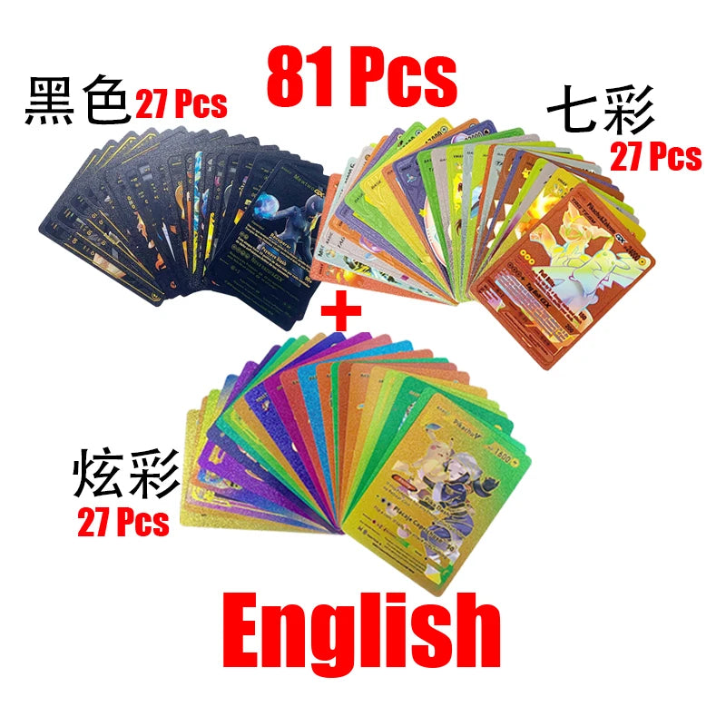 Pokemon Rainbow Gold & Silver VMAX GX Cards – Collectible Battle Trainer Cards in Spanish, English & French, Kids Toy Christmas Gift