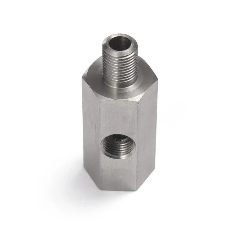 Oil Pressure Sensor Tee Adapter — M10x1.0 to M10x1.0 with 1/8NPT Female Side Holes for Turbo Supply Feed Line Gauge