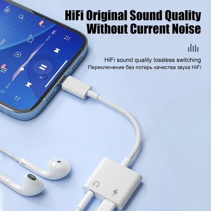 iPhone Audio Adapter – 3.5mm Aux Headphone Jack to Lightning Splitter Converter for iPhone 14/13/12/11 Pro Max