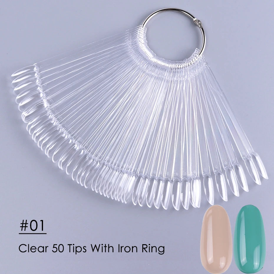50-Piece Nail Swatch Display Tips - Clear Oval Fan Nail Polish Practice Palette