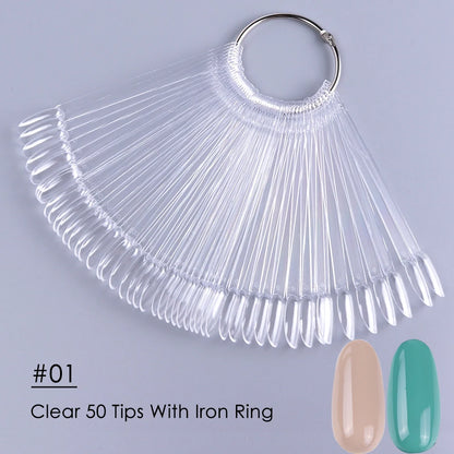 50-Piece Nail Swatch Display Tips - Clear Oval Fan Nail Polish Practice Palette