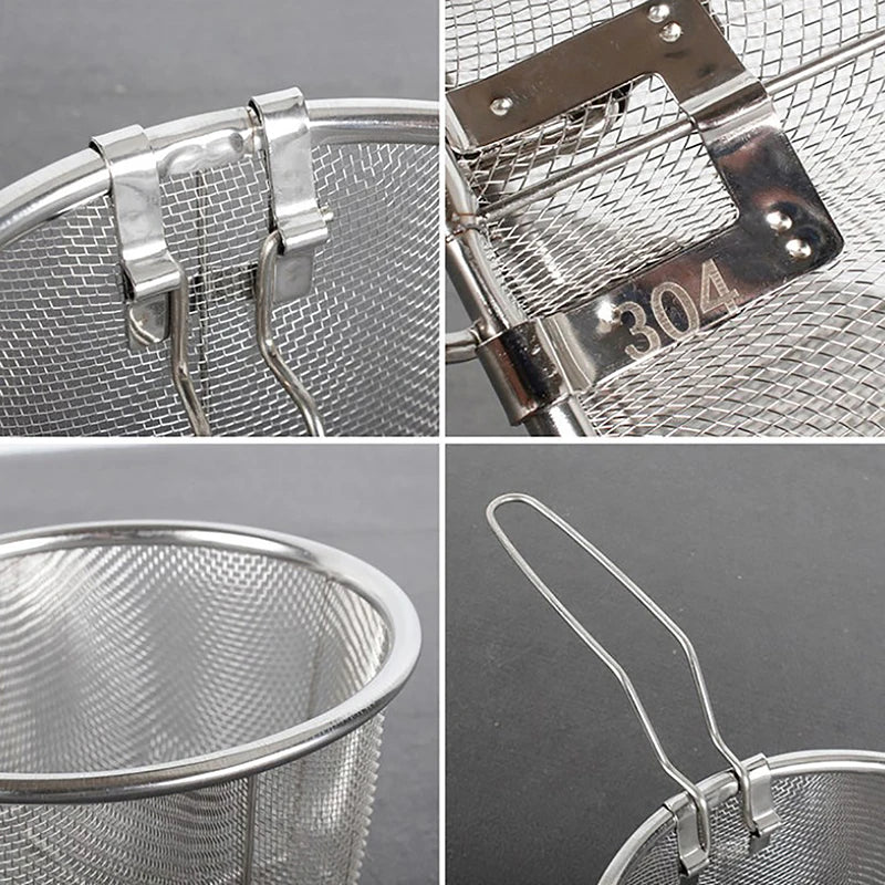 Stainless Steel Frying Strainer Basket - French Fries Deep Fry Basket with Handle, Kitchen Wire Mesh Colander Tool