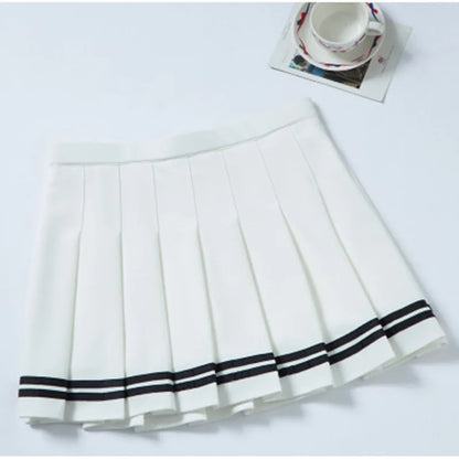 Preppy Pleated Mini Skirt – Elastic Waist Vintage Korean Streetwear for Girls & Students