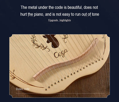 Lyre Harp 19-String – Mahogany Wood Stringed Musical Instrument with Tuning Wrench & Spare Strings
