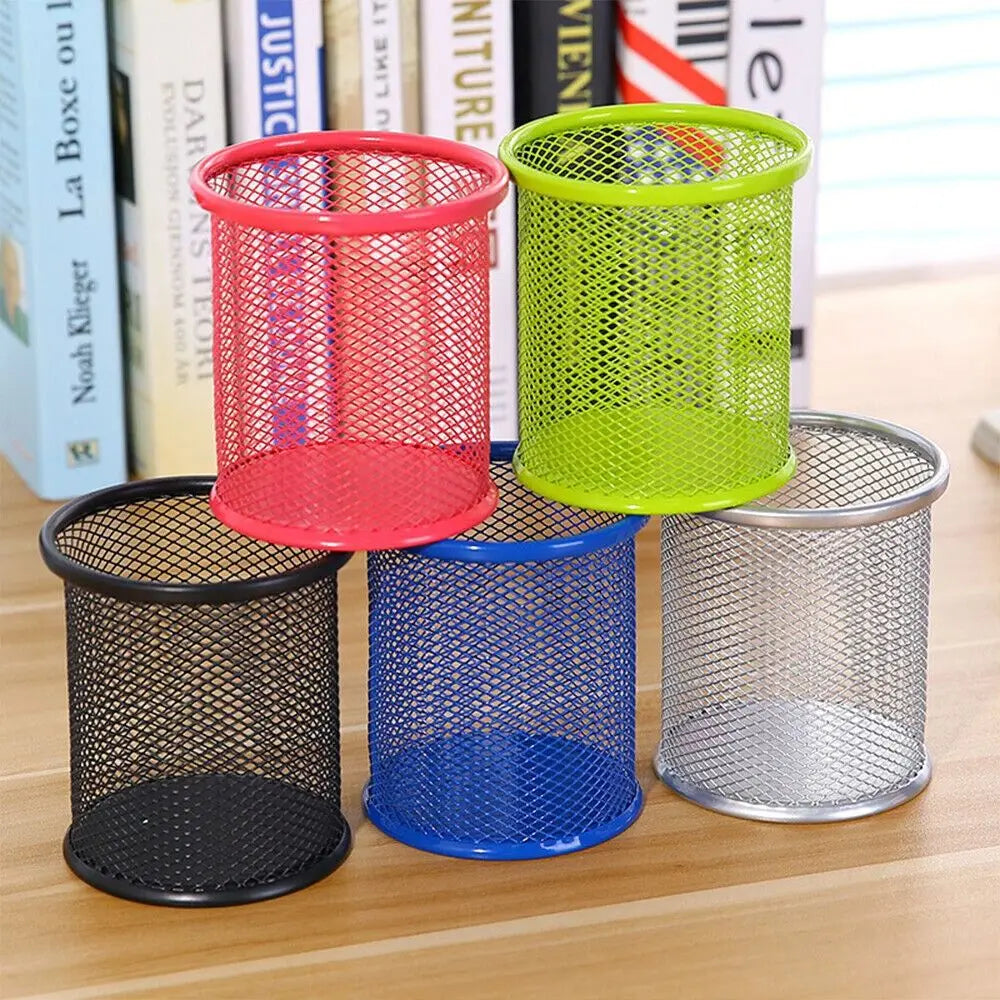 Multifunction Mesh Pen Holder - Round or Square Desk Organizer for Pens, Pencils & Stationery