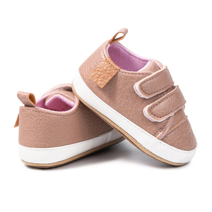 Classic Baby Casual Sneakers – Vintage PU Leather, Soft Rubber Sole, Slip-Resistant Infant Shoes in 4 Colors