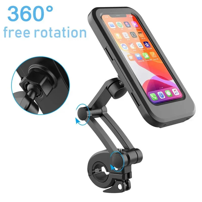 Waterproof Motorcycle Bike Mobile Phone Holder – Universal Bicycle GPS Support – 360° Swivel Adjustable Cellphone Holder