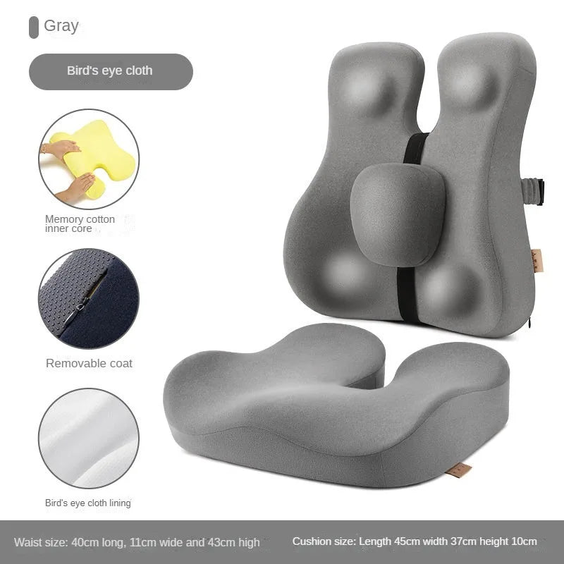 Memory Foam Seat Cushion & Back Support Pillow Set — Orthopedic Ergonomic Coccyx, Hip & Lumbar Relief for Office Chair & Car