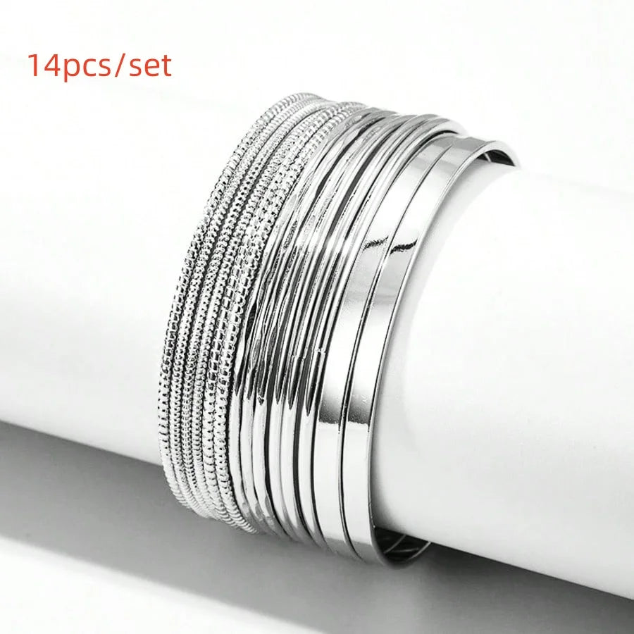12Pcs Punk Curb Cuban Chain Bracelet Set for Women – Gold Miami Boho Thick Charm Bangles Fashion Jewelry