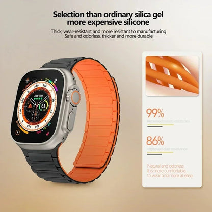 Magnetic Silicone Sports Band for Apple Watch — Fits Ultra 2 (49mm) & Series 9/8/7/6/5/4/SE/3 (38–45mm)