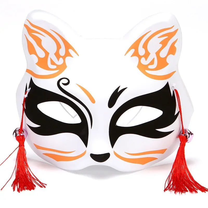 Hand-Painted Fox Mask –  Anime-Inspired Half-Face Cosplay Mask for Raves, Festivals, Masquerade Parties & Costumes