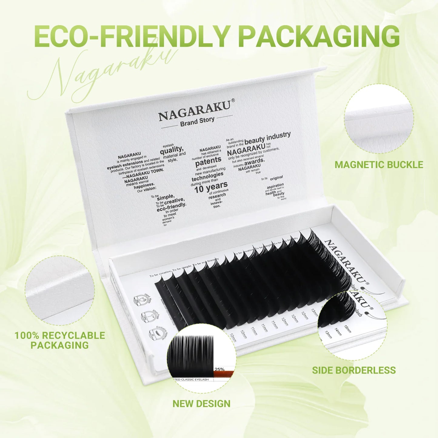 NAGARAKU Luxury Classic Eyelashes – 100% Handmade 16-Row Individual Matte Black Soft Eyelash Extensions
