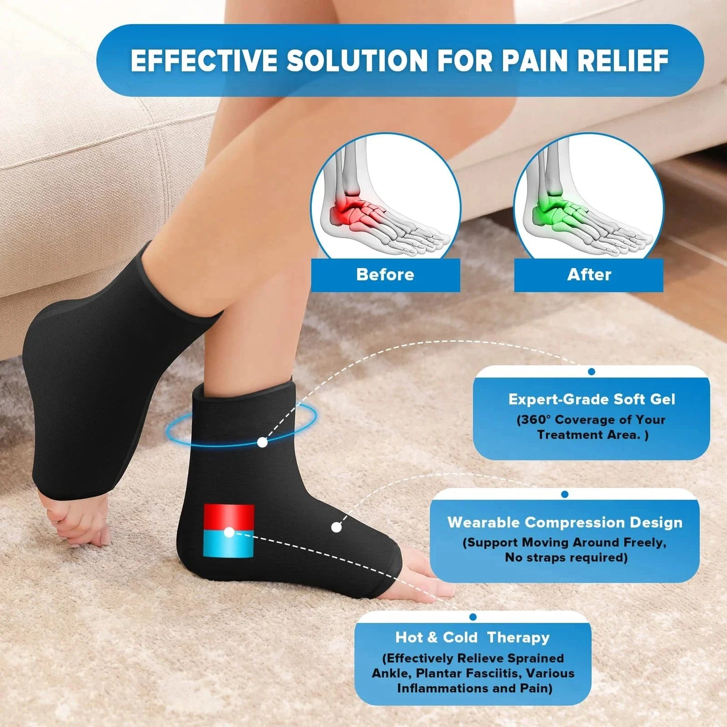 Reusable Gel Ice Pack for Feet — Hot & Cold Therapy for Achilles Tendonitis, Plantar Fasciitis & Swelling