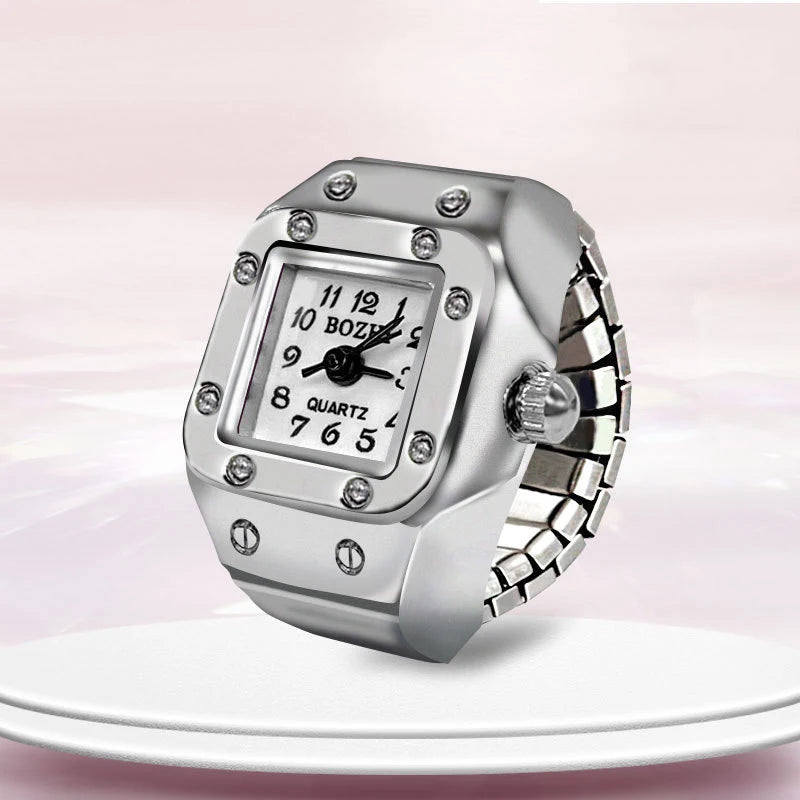 Kiss Jewelry Digital Quartz Finger Watch Ring – Mini Elastic Punk Style Clock Ring for Women, Men & Couple Teens Accessory