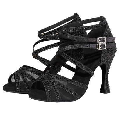 Women’s Latin Dance Shoes - 7.5cm Diamond Studded Heels with Soft Sole for Ballroom & Dance