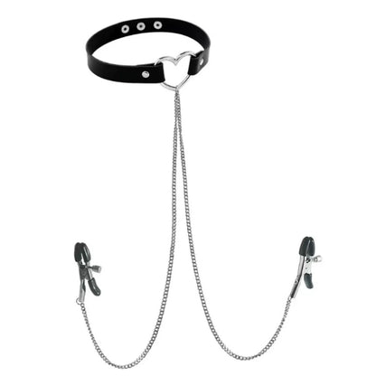 Adjustable Nipple Clamp and Collar Leash Set - BDSM Bondage Chain Accessories with Punk-Inspired Jewelry Design