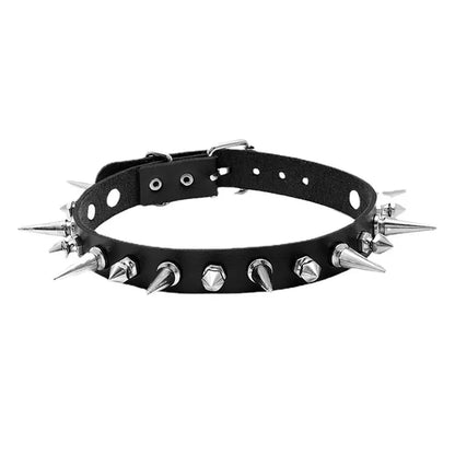 Punk Long Spike Choker Faux Leather Collar – Studded Rivet Necklace for Women & Men, Goth Style Accessories