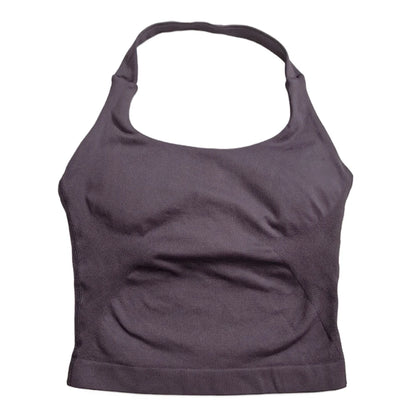Women’s Strappy Gym Tank Top – Padded Sports Bra Backless Seamless Yoga Crop Top Halter Fitness Vest Activewear