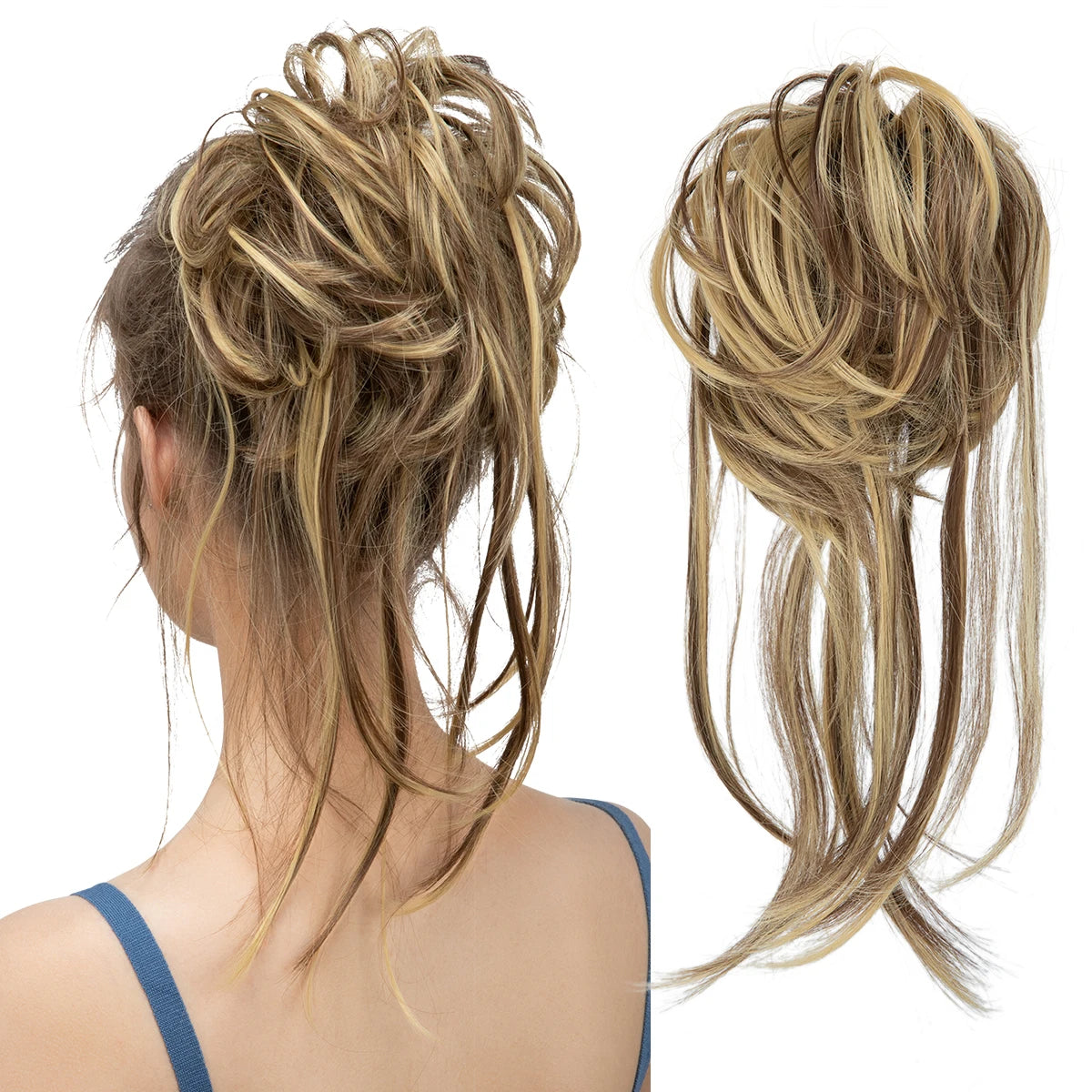 Synthetic Elastic Messy Bun Hairpiece – Curly Scrunchie Chignon, Black, Blonde, Brown Updo Donut for Women, Natural Fake Hair