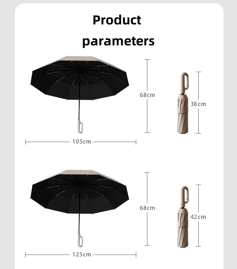 Extra Large Reinforced Wind & Rain Resistant Automatic Umbrella | UV Protection with Ring Buckle