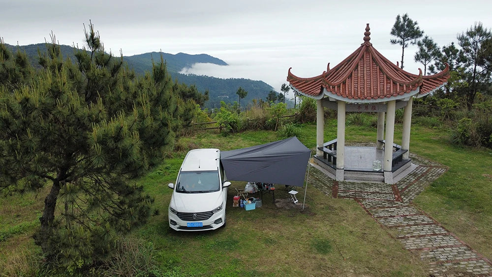 Bat Shape Black Coating Car Side Awning Tarp – 2x3 Waterproof Outdoor Shelter Tent for SUV & Van