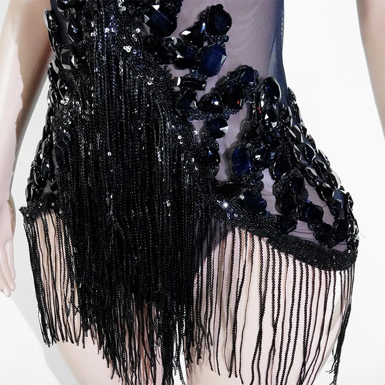 Sexy Shiny Silver Sequin & Black Spandex Jumpsuit — 2025 Women’s Prom, Dancer & Stage Performance Costume