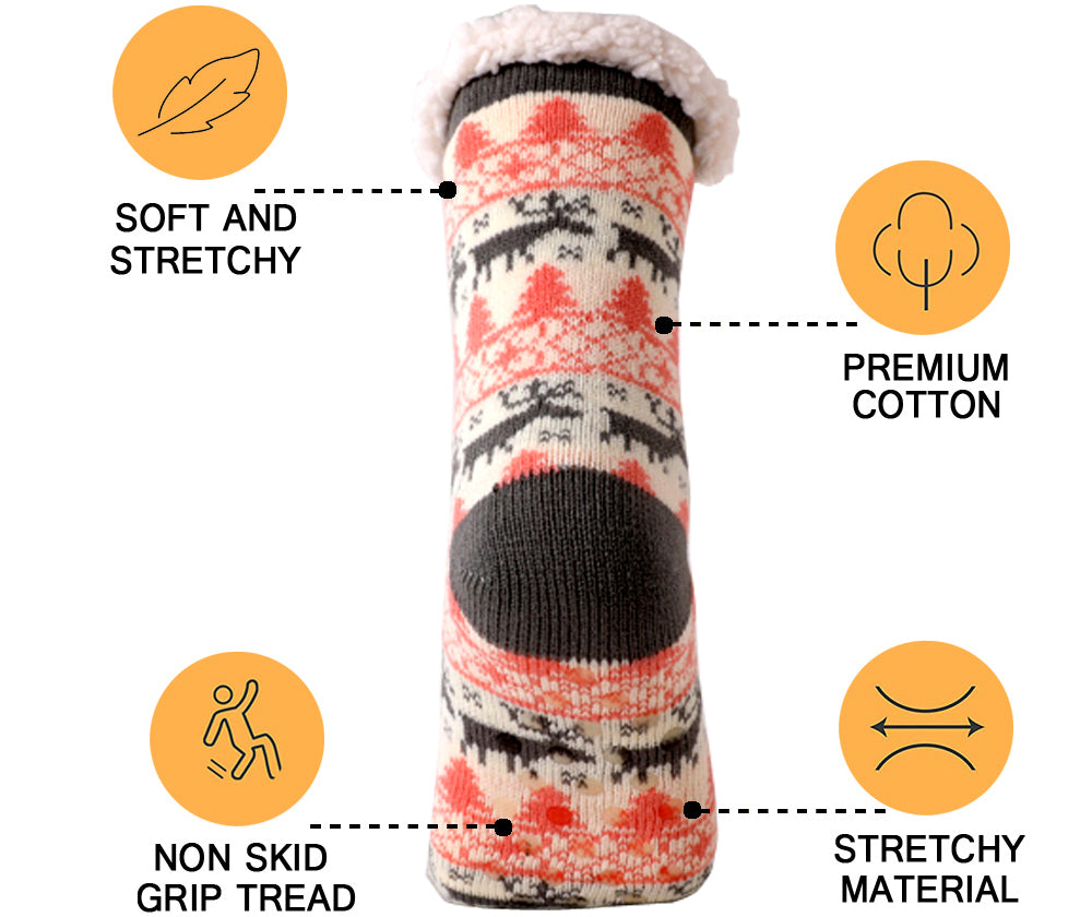 Women’s Winter Plush Socks – Soft Fuzzy Non-Slip Floor Slippers with Penguin, Deer, Elk & Bear, Cozy Christmas Gift