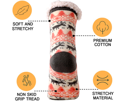Women’s Winter Plush Socks – Soft Fuzzy Non-Slip Floor Slippers with Penguin, Deer, Elk & Bear, Cozy Christmas Gift