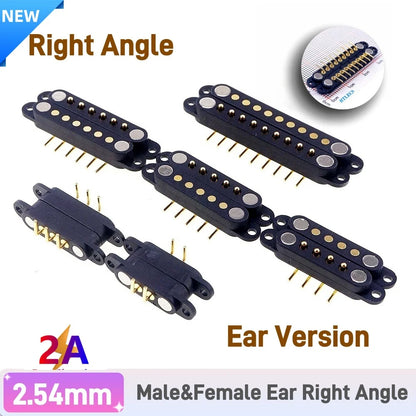 Magnetic Pogo Pin Connector - 2A Spring-Loaded 2.54mm Pitch Male Female PCB BTB Connector, 2–9 Pole Through-Hole Contacts, 1/3/5 Pairs
