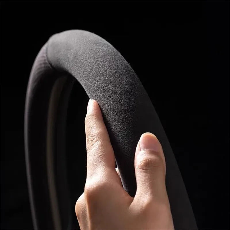 Universal Cowhide Suede Steering Wheel Cover — Breathable 37-38cm Car Steering Wheel Wrap Accessories