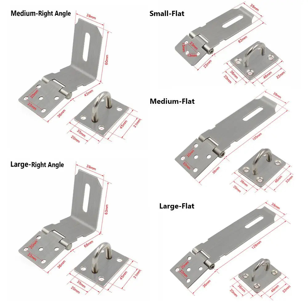 Stainless Steel Padlock Hasp Lock | 90° Right Angle Door Clasp, Shed Gate Latch, Burglar-Proof Household Bolt Buckle