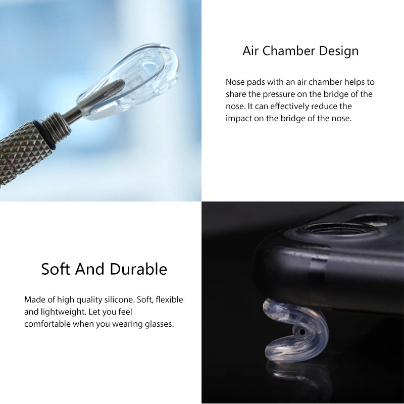 Silicone Air Chamber Nose Pads for Glasses | Anti-Slip Screw-In Eyewear Support & Accessories Kit