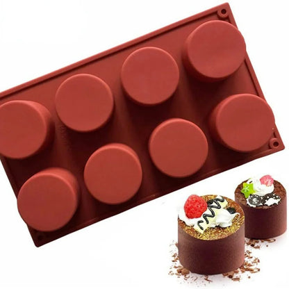 8-Cavity Round Silicone Cake Mold — Chocolate, Oreo, Cookie, Jelly, Pudding, Soap & Cheesecake Baking Tool