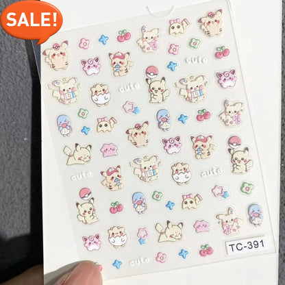 Pokemon Pikachu 5D Nail Stickers - Embossed Nail Art Decals for DIY Phone Case Decor Birthday Kids Gift