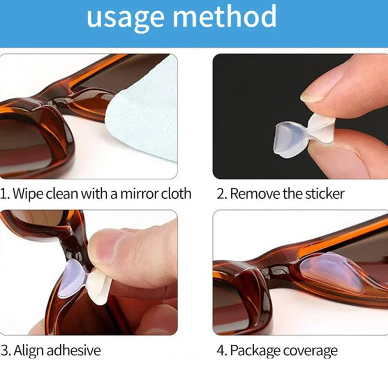 Transparent Anti-Slip Glasses Nose Pads - Self-Adhesive, Long-Lasting Nose Holders for Eyeglasses & Spectacles