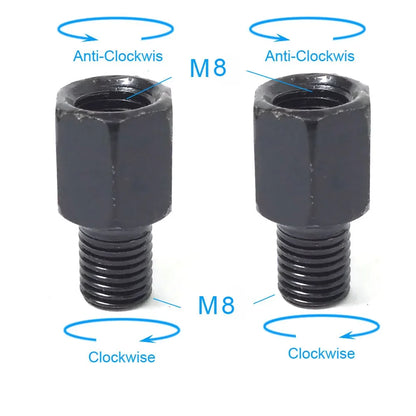 Pair Black Motorcycle Mirror Adapters M10 & M8 – 8mm/10mm Rearview Mirror Conversion Bolts, Left & Right Thread