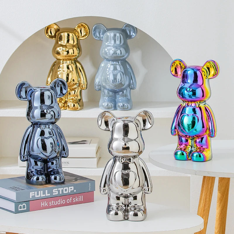 Aesthetic Ceramic Teddy Bear Statue – 17/27cm Bear Figurine Home Decor Ornament