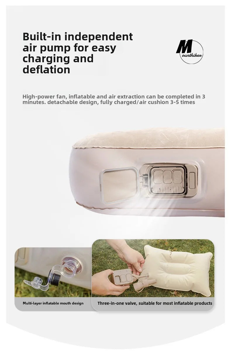 MOUNTAINHIKER 2025 Inflatable Air Mattress – PVC Glamping Sleeping Mat with Built-in Pump for 1-3 Persons