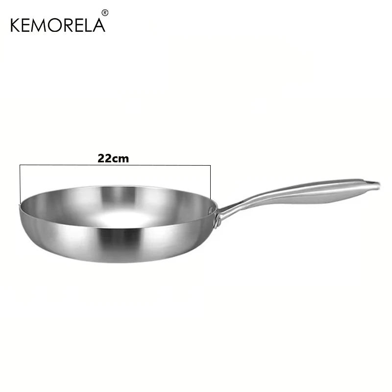 24CM Professional Grade Frying Pan - 304 Stainless Steel, 2MM Thick 5-Ply Steel Skillet & Cooking Pot