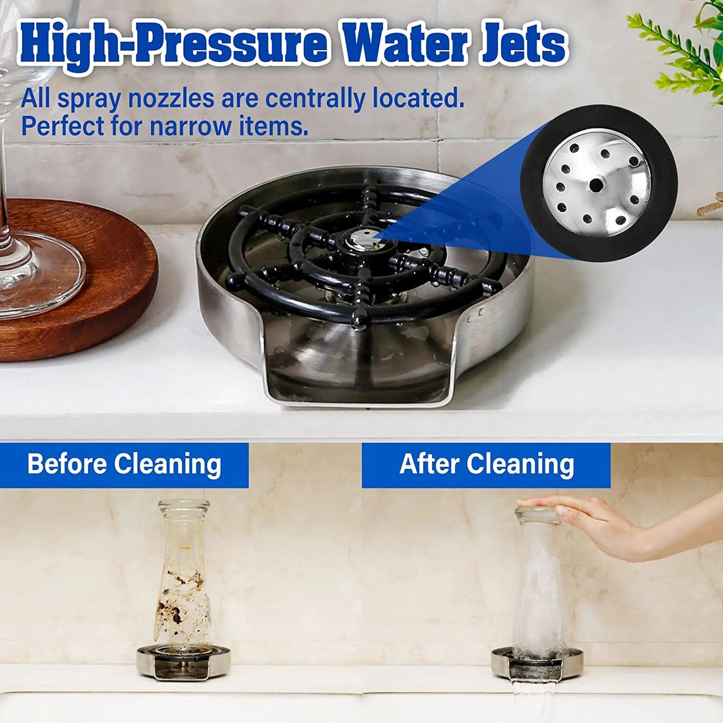 Stainless Steel Kitchen Sink Glass Rinser - Faucet Glass Rinser and Bottle Washer for Kitchen Sinks - Essential Kitchen Sink Accessories