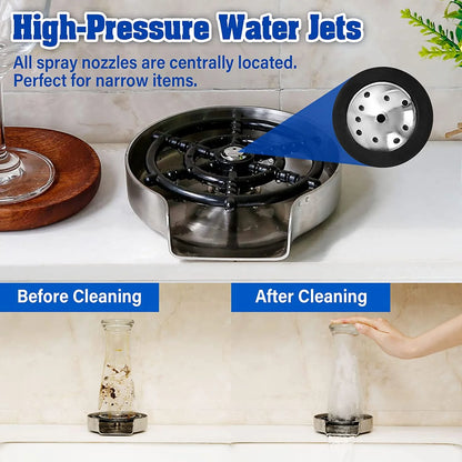 Stainless Steel Kitchen Sink Glass Rinser - Faucet Glass Rinser and Bottle Washer for Kitchen Sinks - Essential Kitchen Sink Accessories
