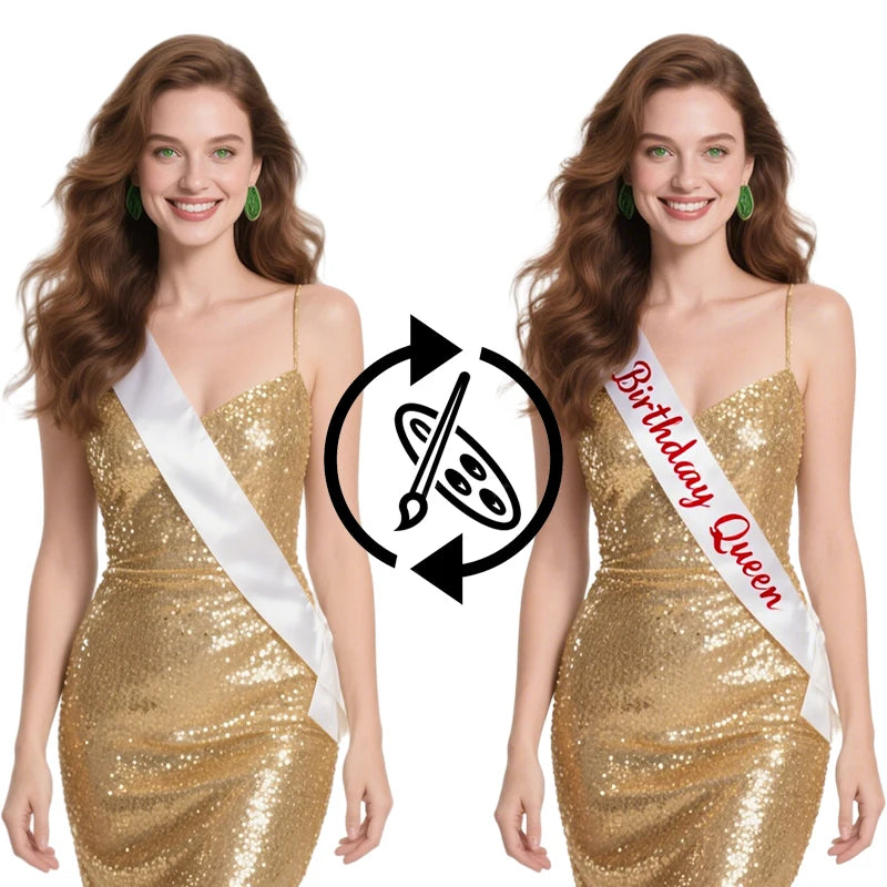 Custom Satin Sash - Personalized Text & Logo for Birthday, Wedding, Graduation, Retirement and Party Events