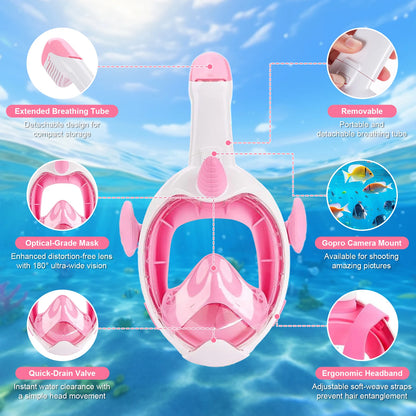 Kids Unicorn Full Face Snorkel Mask - Dry Anti-Fog Waterproof Swimming & Diving Gear for Children