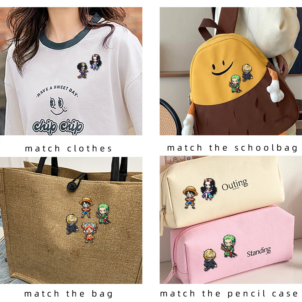 One Piece Anime Brooches 6-Piece Set - Chibi Luffy, Zoro, Sanji and Brook Character Pins for Fans and Gifts