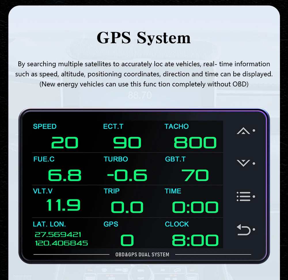XS HUD Car Gauge – Multi-Function OBD+GPS Display for Water Temp, Turbo, Oil Pressure & Oil Temp Head-Up Display