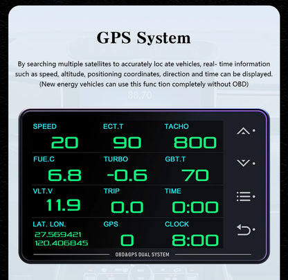 XS HUD Car Gauge – Multi-Function OBD+GPS Display for Water Temp, Turbo, Oil Pressure & Oil Temp Head-Up Display