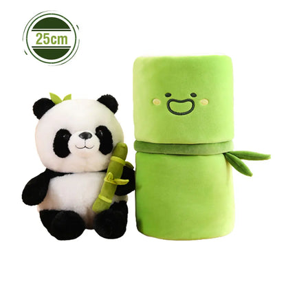 Kawaii Bamboo Tube Panda Plush Toy Set – Cute Reversible Stuffed Bear Dolls, Children’s Valentine’s Day Gift