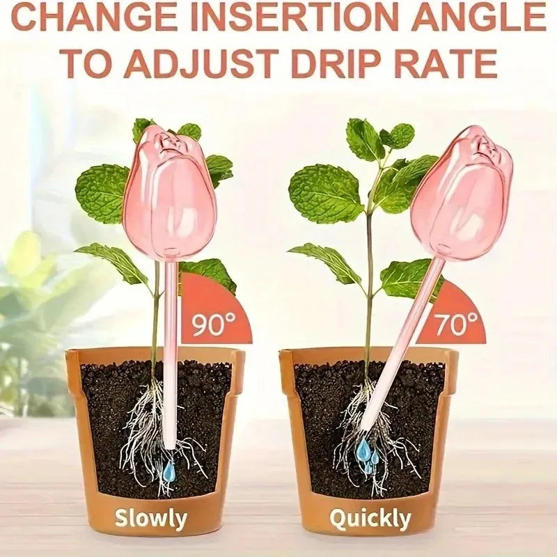 Pink Tulip Plant Watering Balls – Automatic Drippers for Indoor & Outdoor Plants, Easy Gardening Watering Tool